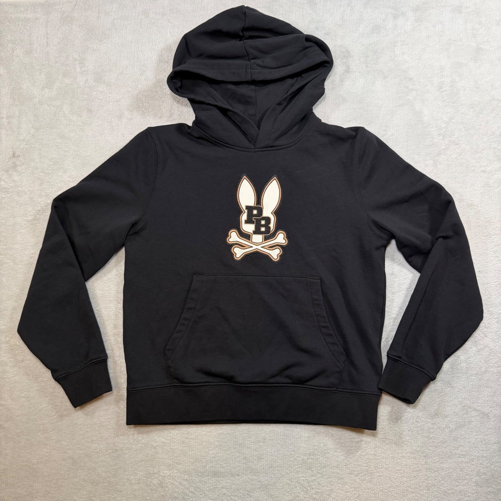 Psycho Bunny‎ Boys Black Pullover Hoodie Logo Graphic KT0500031 Size M 10-12